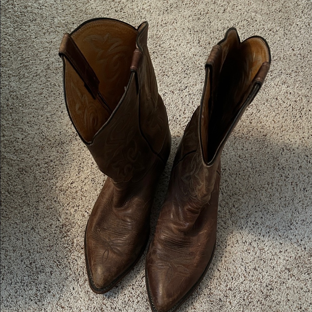 Justin Boots Tan Leather Western Boots with Embroidered Shaft Size 11EE